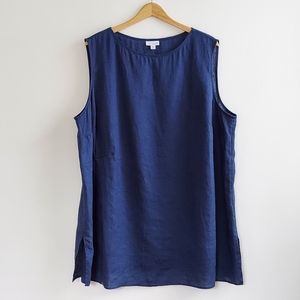 J Jill Navy Blue Linen Sleeveless Tunic, Sz 3x
